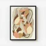 affiche abstraite de fleurs aux formes organiques tons pastel de rose beige et m avec cadre.webp