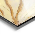 affiche abstraite de fleurs jaunes et blanches aux contours dores et marron sur aluminium.webp