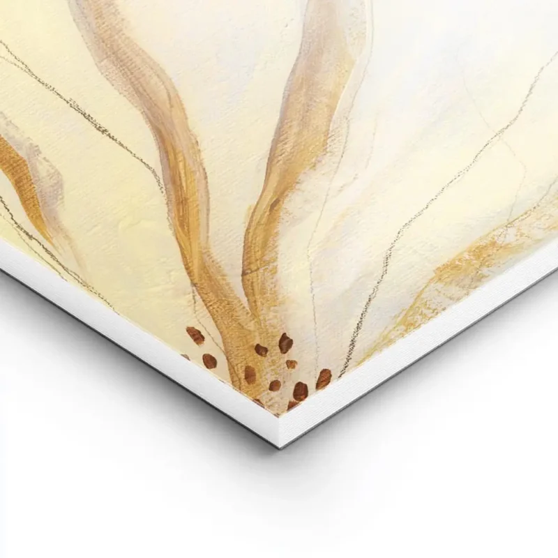 affiche abstraite de fleurs jaunes et blanches aux contours dores et marron sur lightpanel.webp