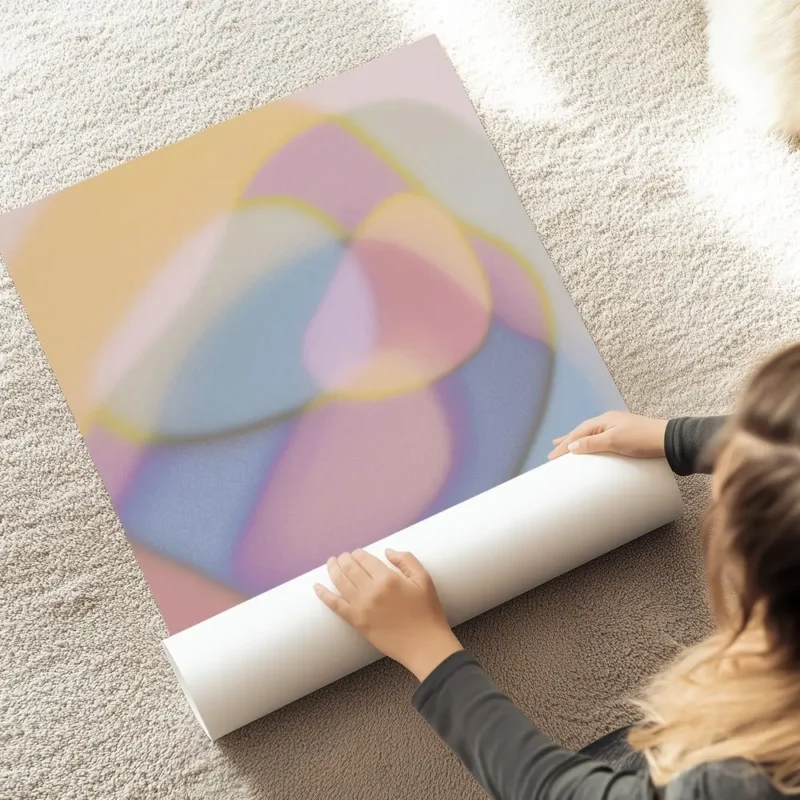affiche abstraite de nuances douces et floues formes pastel etherees de rose ble au sol.webp