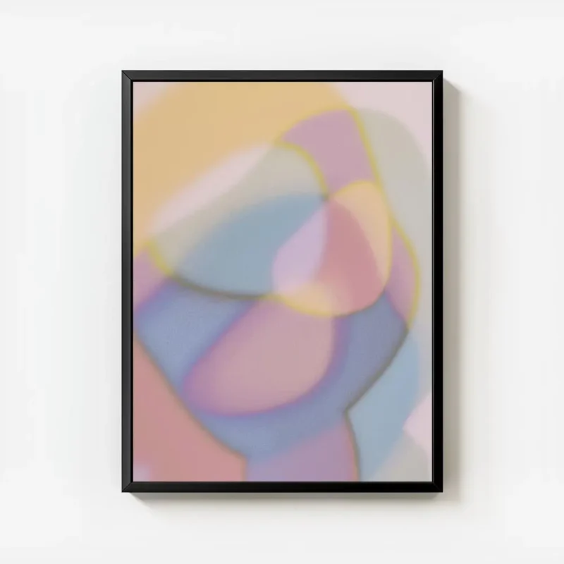 affiche abstraite de nuances douces et floues formes pastel etherees de rose ble avec cadre.webp