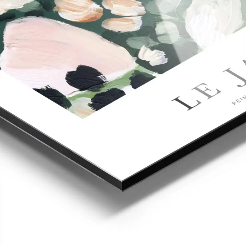 affiche abstraite de petales floraux roses oranges blancs violets et verts sur f aluminium.webp