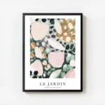 affiche abstraite de petales floraux roses oranges blancs violets et verts sur f avec cadre.webp