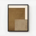 affiche abstraite de textures en cuir marron toile beige et fond couleur creme avec cadre.webp