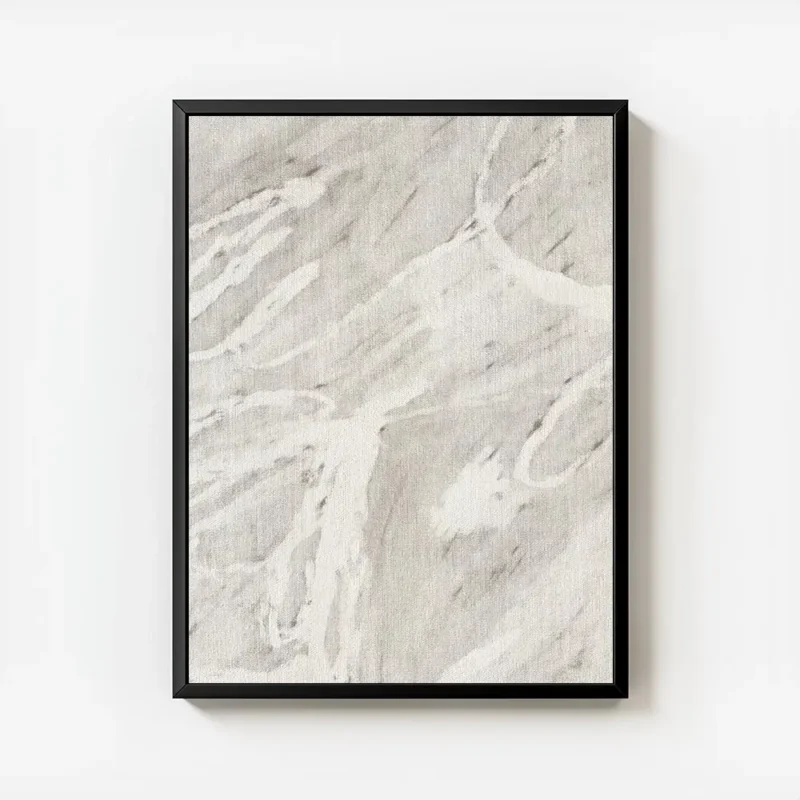 affiche abstraite de vagues et de lignes organiques beiges blanches et grises su avec cadre.webp
