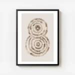 affiche abstraite deco avec deux formes circulaires superposees de couleur marro avec cadre.webp