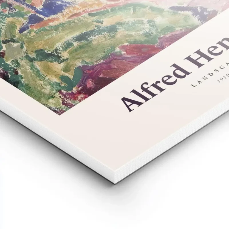 affiche abstraite dun paysage avec une maison des arbres et des couleurs vives lightpanel.webp