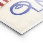 affiche abstraite dun visage bleu minimaliste avec un chapeau a rayures rouges e lightpanel.webp