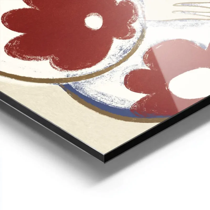 affiche abstraite dune personne aux formes arrondies et aux motifs de fleurs rou aluminium.webp