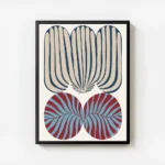 affiche abstraite et audacieuse avec motif zebre tons bleus rouges et beiges typ avec cadre.webp