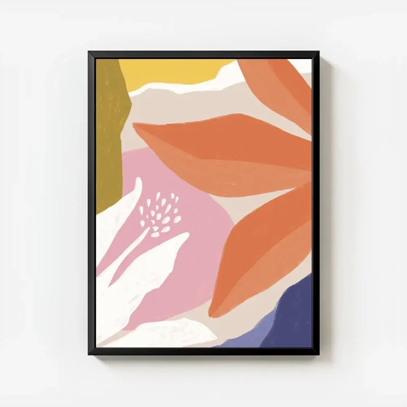 affiche abstraite et coloree de fleurs graphiques aux couleurs vives avec cadre.webp
