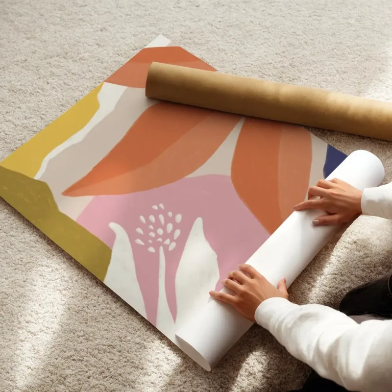 affiche abstraite et coloree de fleurs graphiques aux couleurs vives enroule.webp