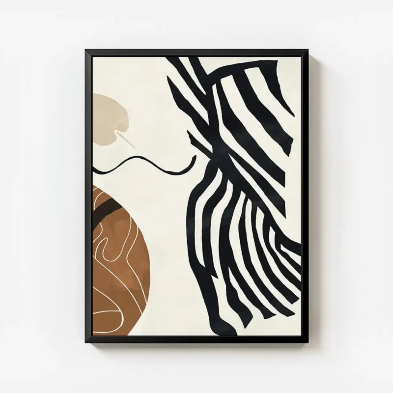 affiche abstraite formes organiques noir beige et marron inspiration feminine avec cadre.webp