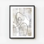 affiche abstraite gris beige avec des lignes noires et blanches evoquant une fig avec cadre.webp
