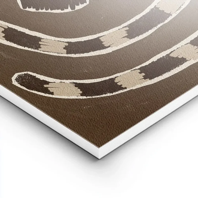 affiche abstraite marron avec un motif floral stylise et une spirale rayee beige lightpanel.webp