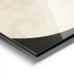 affiche abstraite minimaliste avec des formes courbes beiges sur fond noir textu aluminium.webp