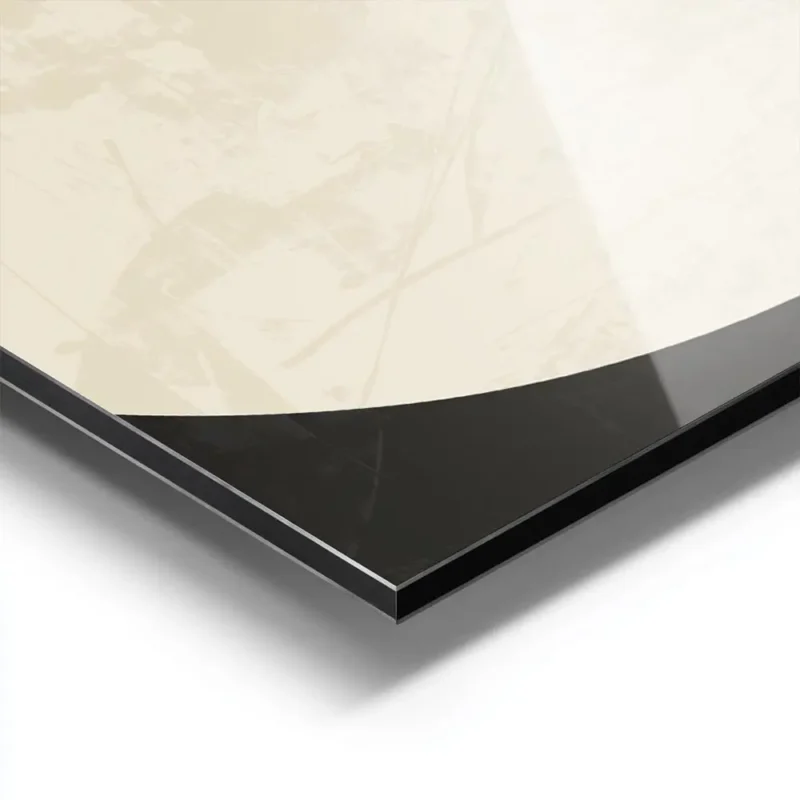 affiche abstraite minimaliste avec des formes courbes beiges sur fond noir textu aluminium.webp