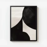 affiche abstraite minimaliste avec des formes graphiques organiques en noir et b avec cadre.webp