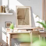 affiche abstraite minimaliste avec deux rectangles superposes un en texture cuir bureau.webp