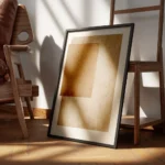 affiche abstraite minimaliste avec deux rectangles superposes un en texture cuir encadre.webp