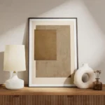 affiche abstraite minimaliste avec deux rectangles superposes un en texture cuir meuble.webp