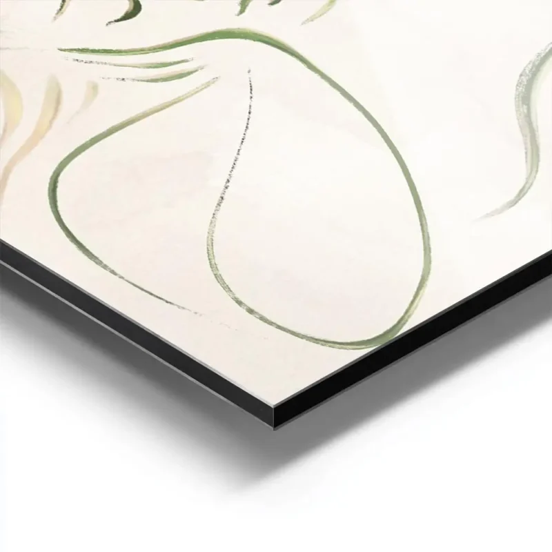 affiche abstraite minimaliste dun portrait en vert et brun avec des feuilles sty aluminium.webp