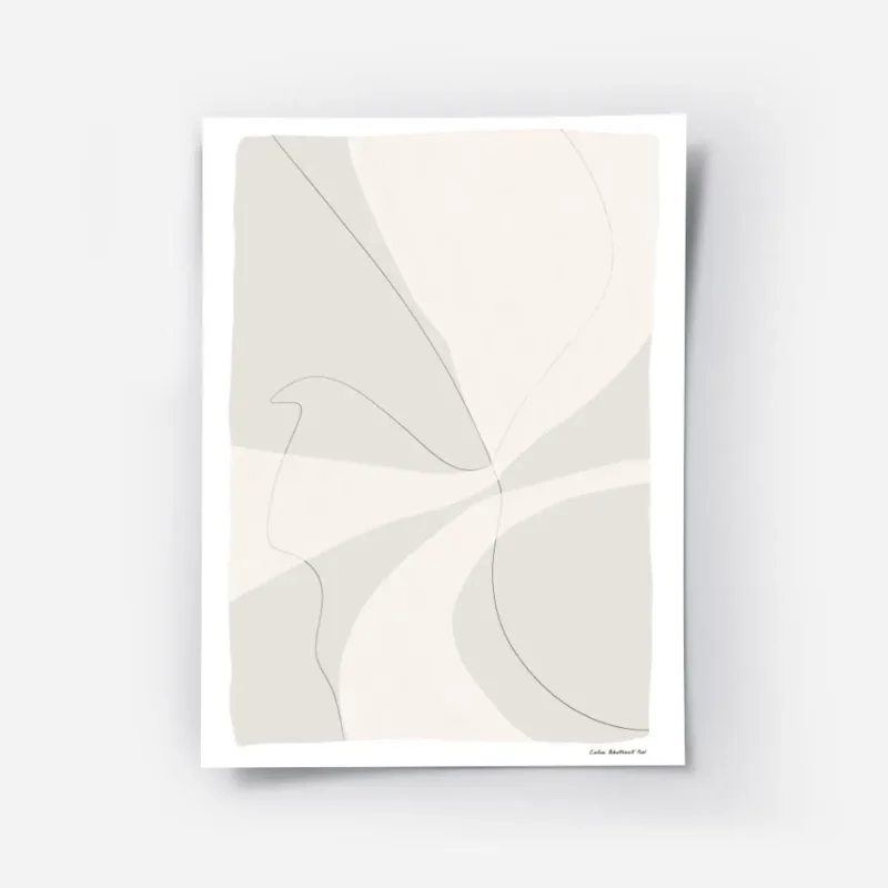 affiche abstraite moderne en tons beiges et gris avec des formes organiques et d.webp