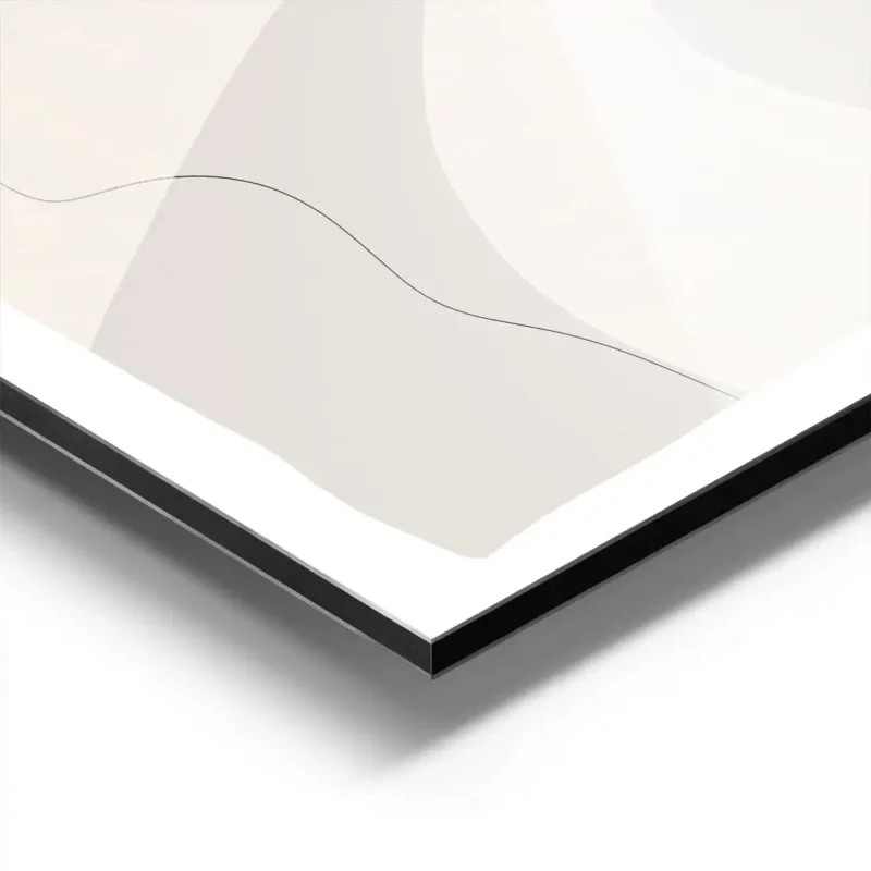 affiche abstraite moderne en tons beiges et gris avec des formes organiques et d aluminium.webp