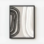 affiche abstraite noir et blanc avec des formes epaisses et organiques sur un fo avec cadre.webp