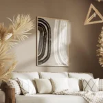 affiche abstraite noir et blanc avec des formes epaisses et organiques sur un fo salon.webp