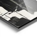 affiche abstraite noir et blanc avec des formes organiques et des coups de pince aluminium.webp