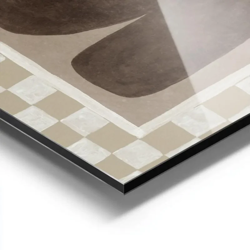 affiche abstraite peinte a la main avec formes organiques marron sur fond beige aluminium.webp