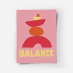 affiche abstraite rose avec des formes empilees rouges jaunes et oranges represe.webp