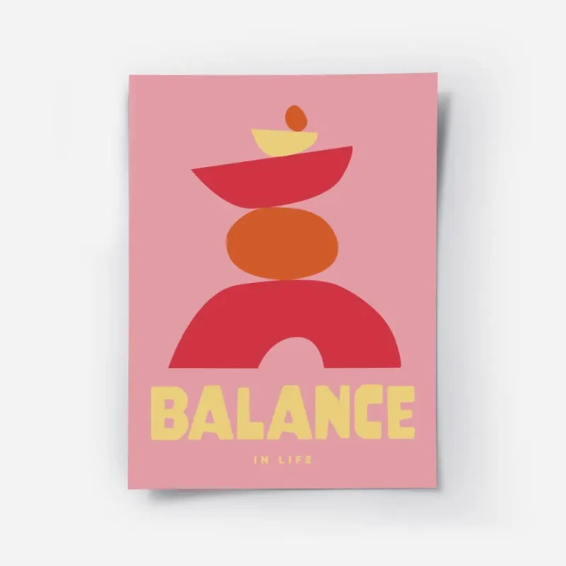 affiche abstraite rose avec des formes empilees rouges jaunes et oranges represe.webp