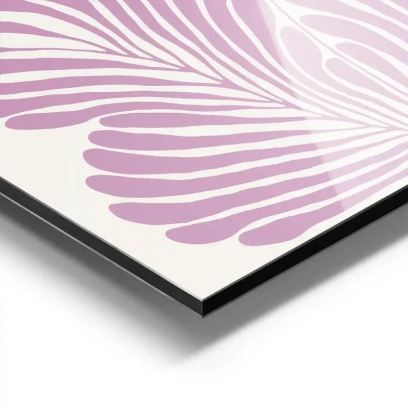 affiche abstraite rose pastel avec des formes organiques de fleur stylisees sur aluminium.webp