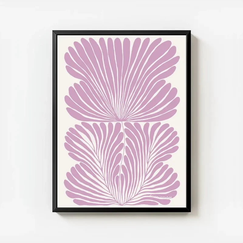 affiche abstraite rose pastel avec des formes organiques de fleur stylisees sur avec cadre.webp