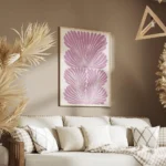 affiche abstraite rose pastel avec des formes organiques de fleur stylisees sur salon.webp