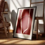 affiche abstraite rouge no1 avec des lignes claires sur fond rouge fonce et text encadre.webp