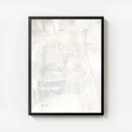affiche abstraite texture acrylique blanc et beige clair avec des lignes fines e avec cadre.webp