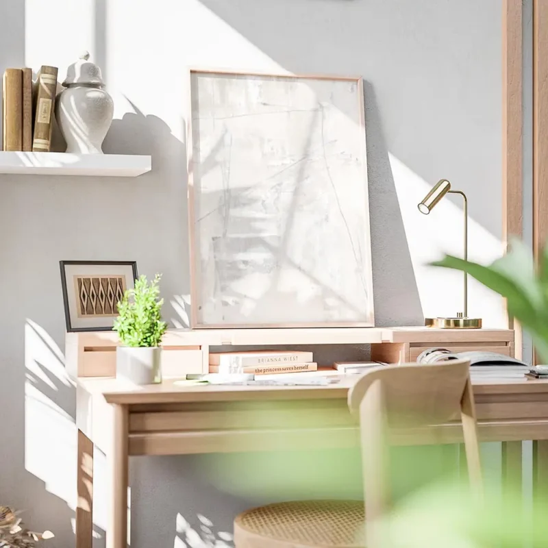 affiche abstraite texture acrylique blanc et beige clair avec des lignes fines e bureau.webp