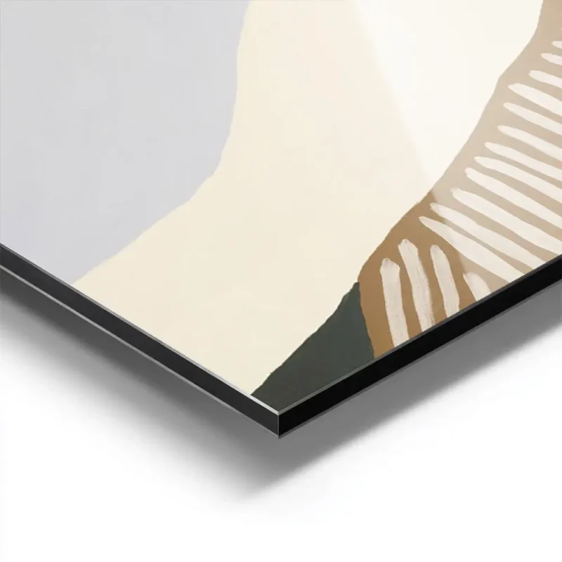 affiche abstraite tons beige vert et marron avec formes ondulees et typographie aluminium.webp