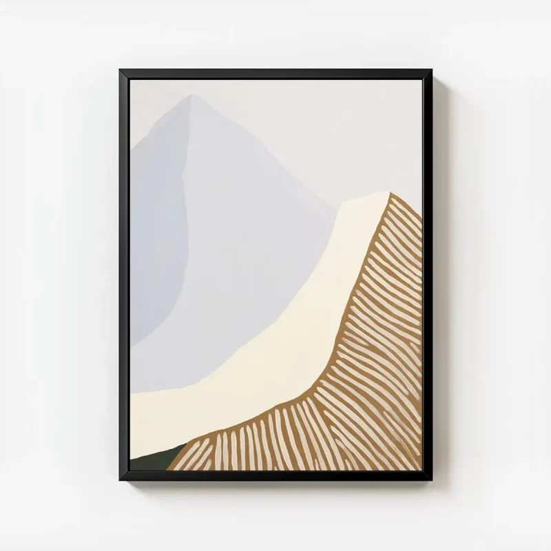 affiche abstraite tons beige vert et marron avec formes ondulees et typographie avec cadre.webp