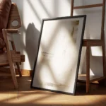 affiche abstraite tons terreux avec des traits fins de graphite aspect texture encadre.webp