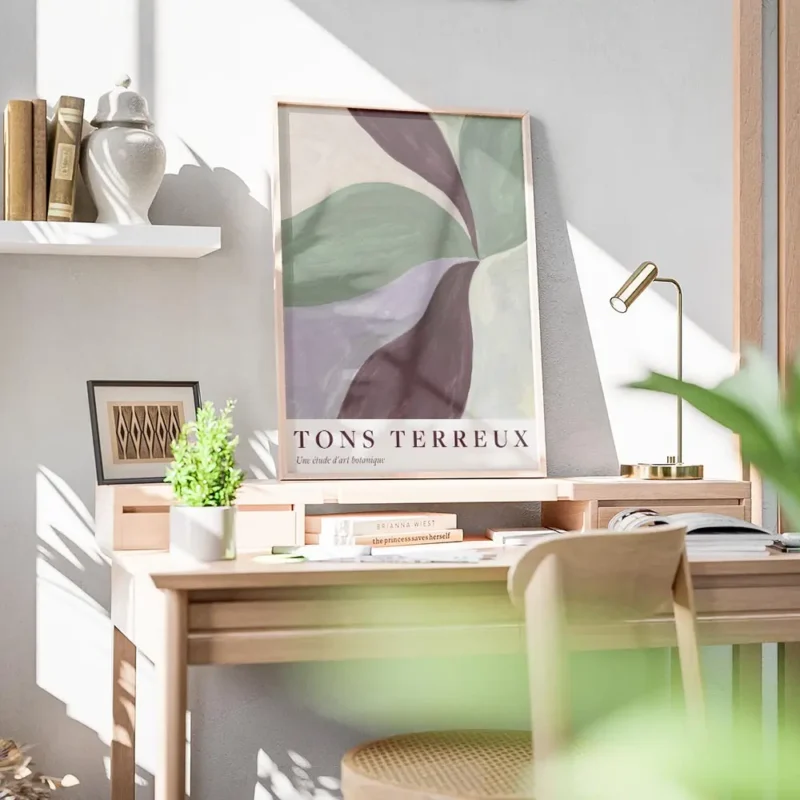 affiche abstraite tons terreux no1 formes superposees aux teintes terreuses aspe bureau.webp