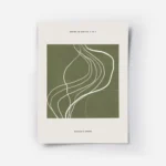 affiche abstraite vert fonce avec des lignes et des taches blanches sur fond bei.webp