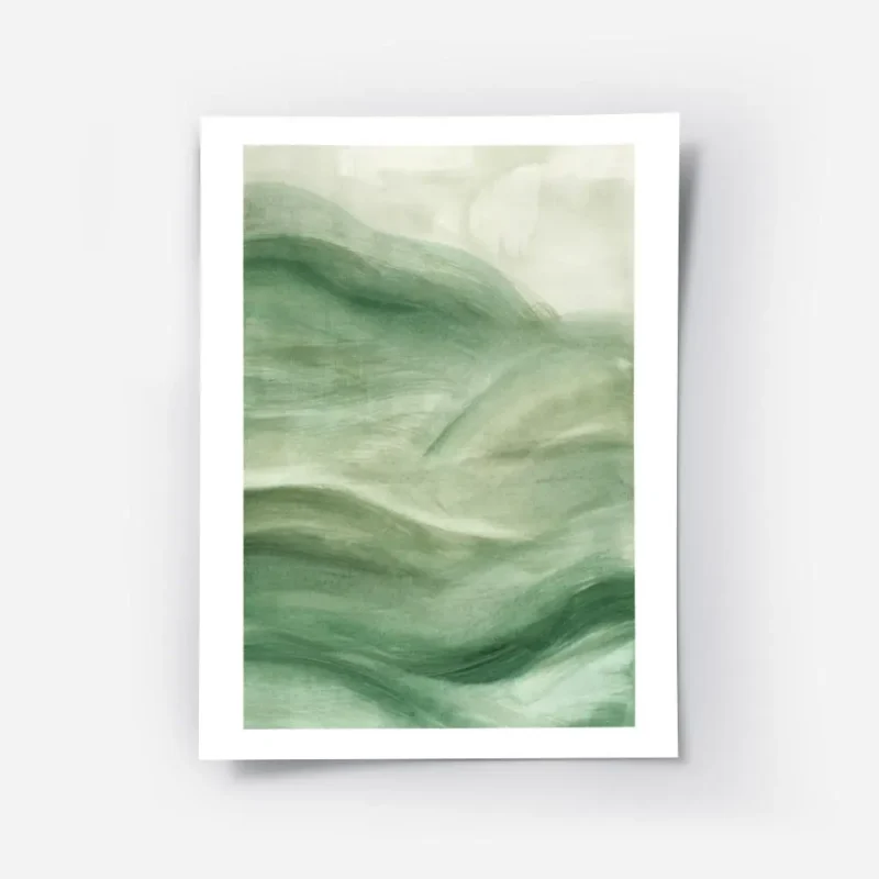 affiche abstraite vert foret avec des coups de pinceau creant des vagues.webp