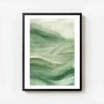 affiche abstraite vert foret avec des coups de pinceau creant des vagues avec cadre.webp