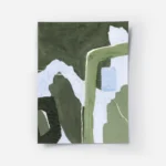 affiche abstraite vert foret et pistache avec des formes organiques et des ligne.webp