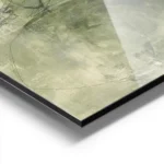 affiche abstraite vert olive et vert fonce avec des formes organiques et des lig aluminium.webp