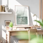 affiche abstraite verte avec degrade de couleurs et texture brossee evoquant un bureau.webp